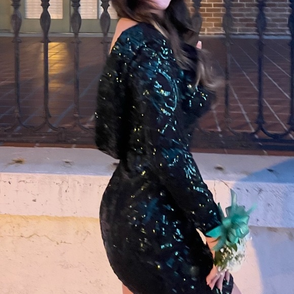 Elegant Green and Black Sequin Dress- Small - Picture 4 of 14